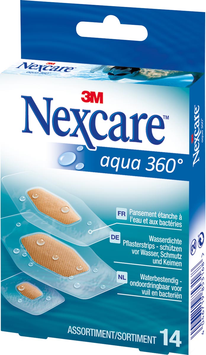 3M pleister Nexcare Aqua 360° 3 formaten, pak van 14 stuks afbeelding