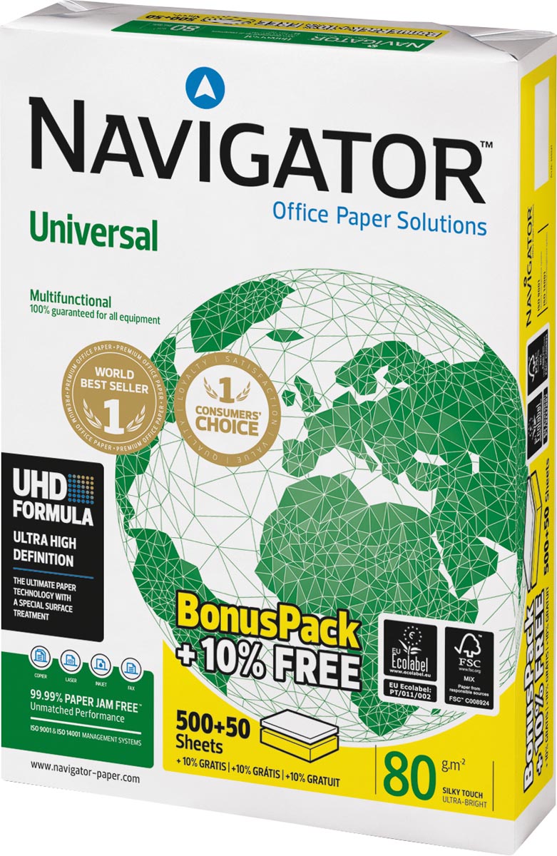 Navigator Universal printpapier ft A4, 80 g, bonus pak van 550 vel