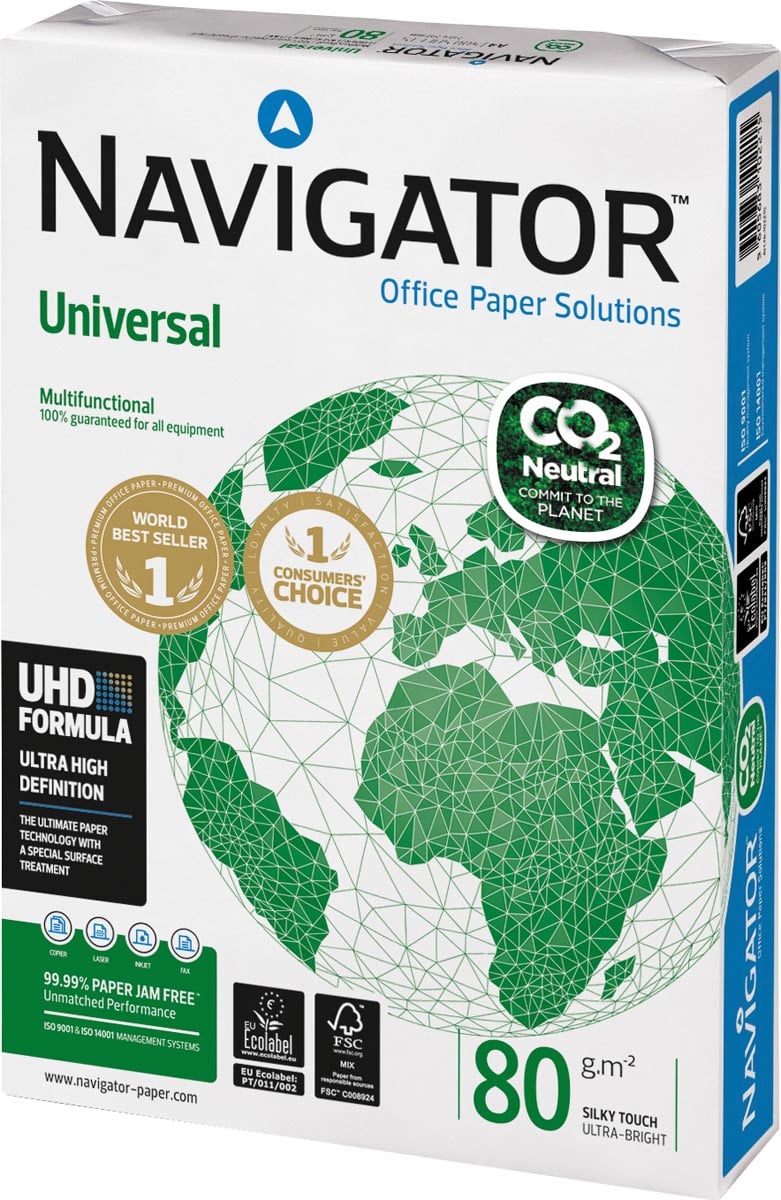 Navigator Universal CO2-neutraal papier, ft A4, 80 g, pak van 500 vel afbeelding
