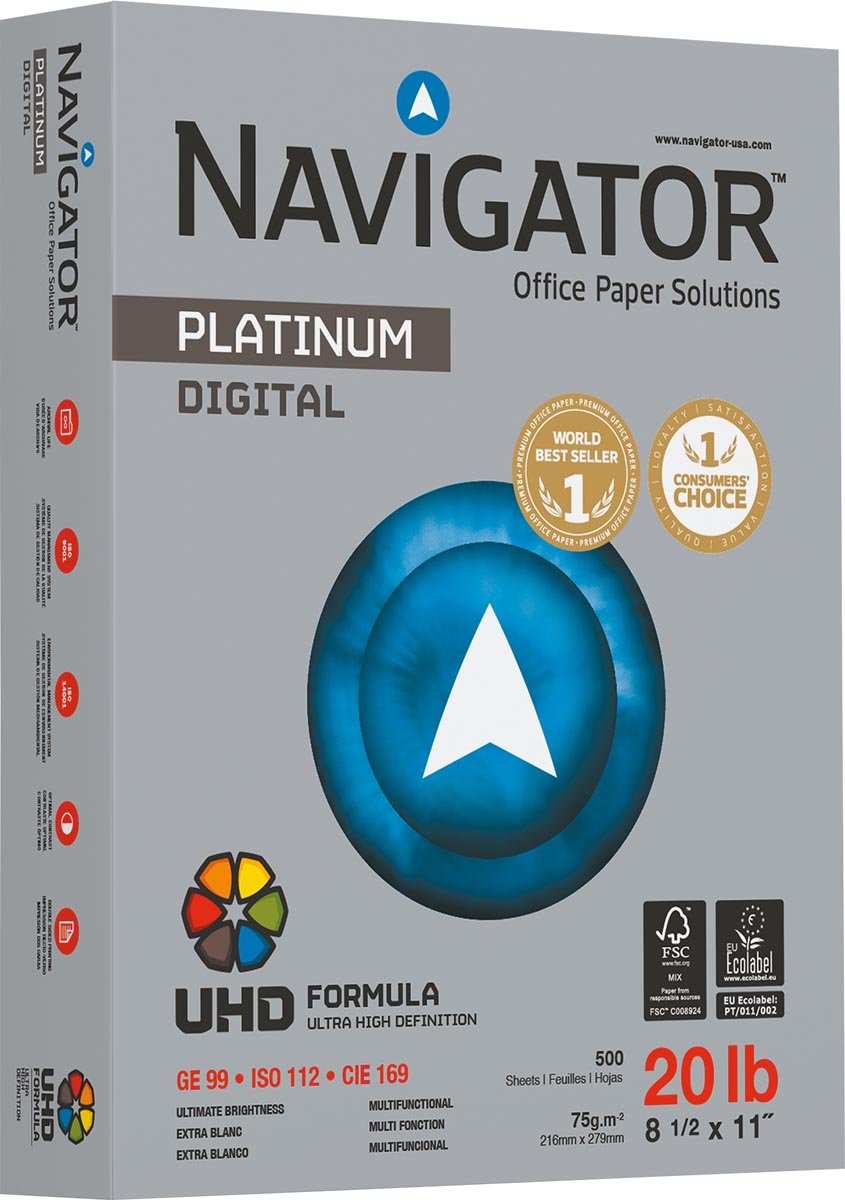 Navigator Platinum printpapier ft Letter (21,6 x 27,9 cm), 75 g, pak van 500 vel