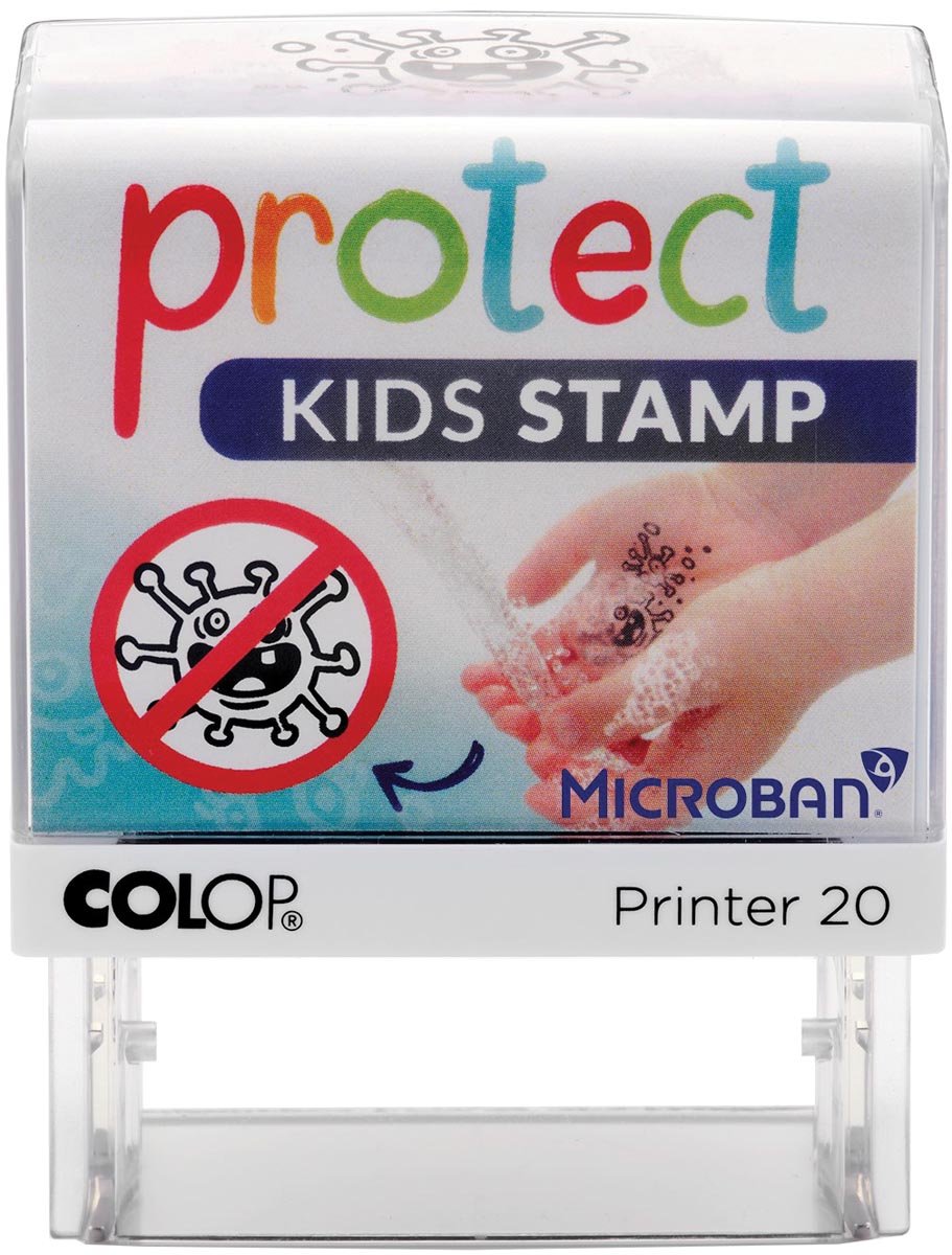 Colop printer 20 Microban, Protect kids stamp, stempel die kinderen helpt hun handen goed te wassen afbeelding