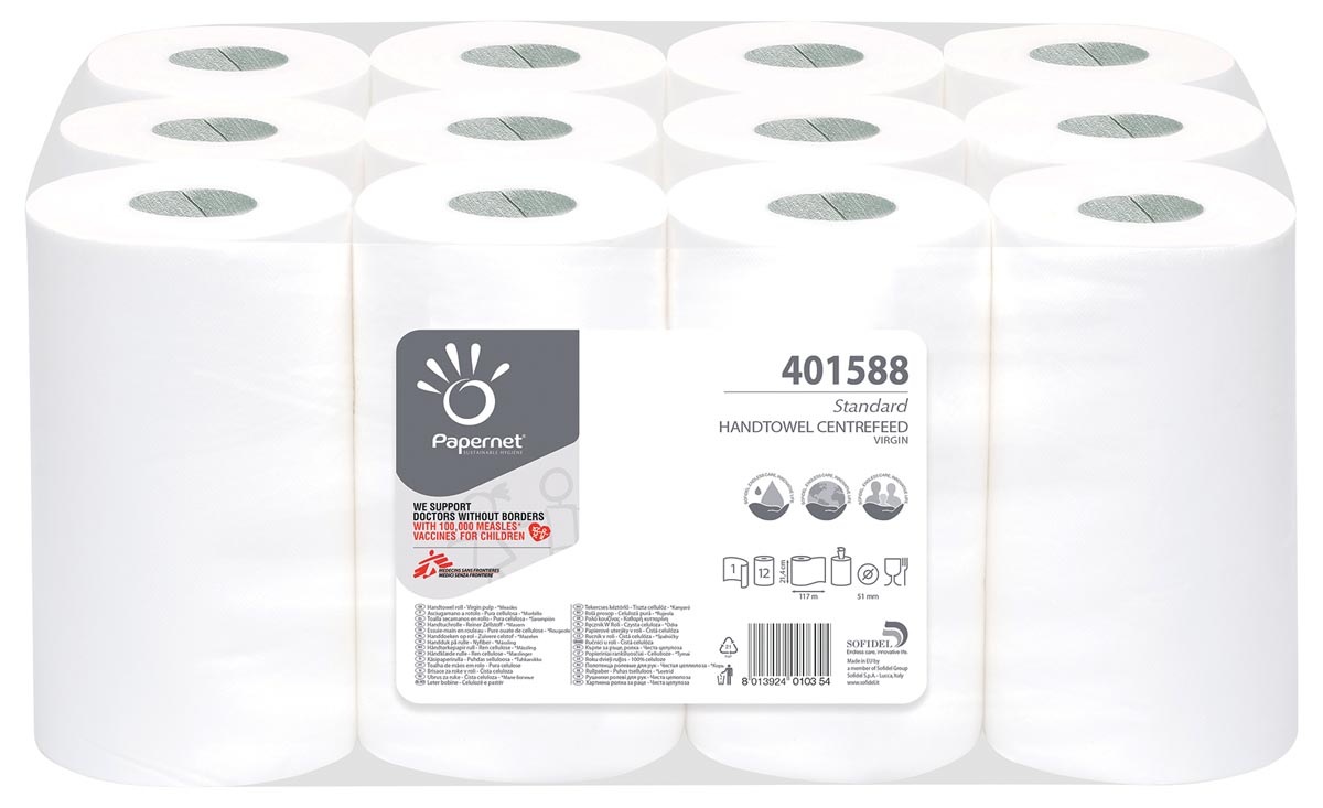 Papernet papieren handdoeken Standard, centerfeed, 1-laags, 117 meter, pak van 12 stuks afbeelding