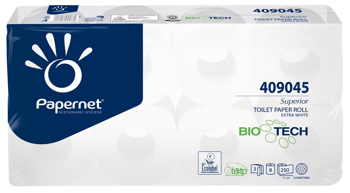 Papernet toiletpapier Superior, 3-laags, 250 vellen, pak van 8 rollen afbeelding