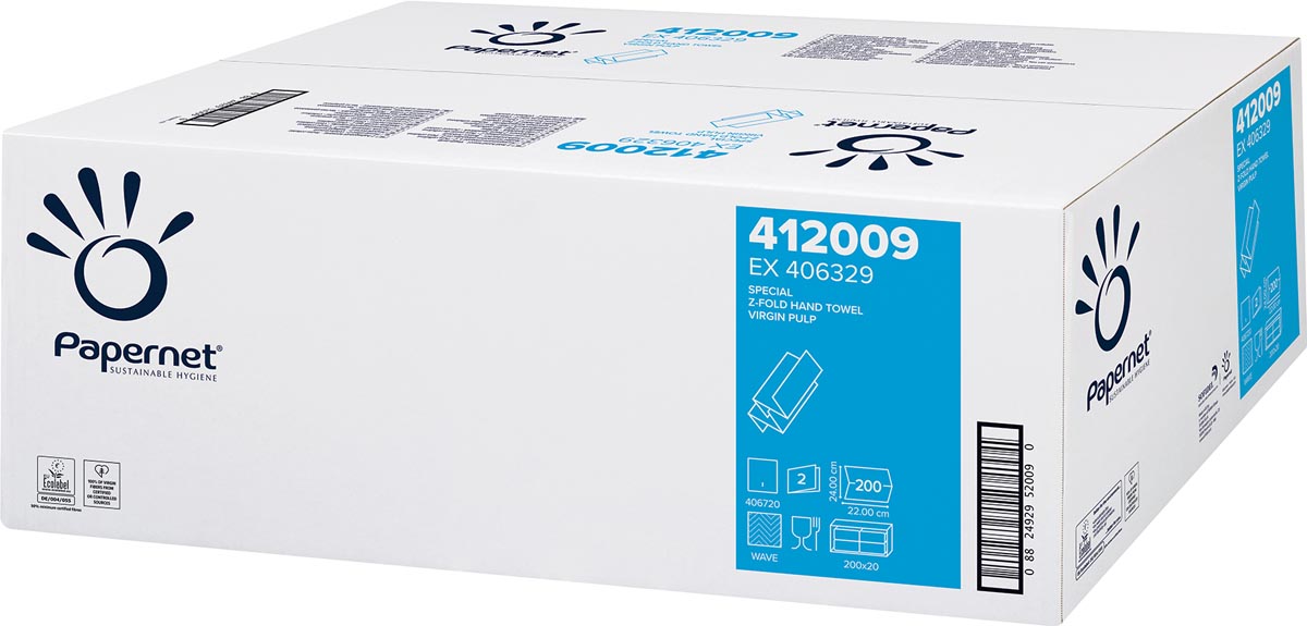 Papernet papieren handdoeken Z-vouw, 2-laags, 20x 200 vellen, wit afbeelding