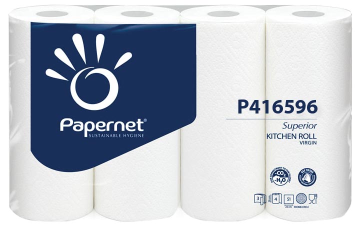Papernet keukenrol Superior, 3-laags, 51 vellen, pak van 4 rollen afbeelding