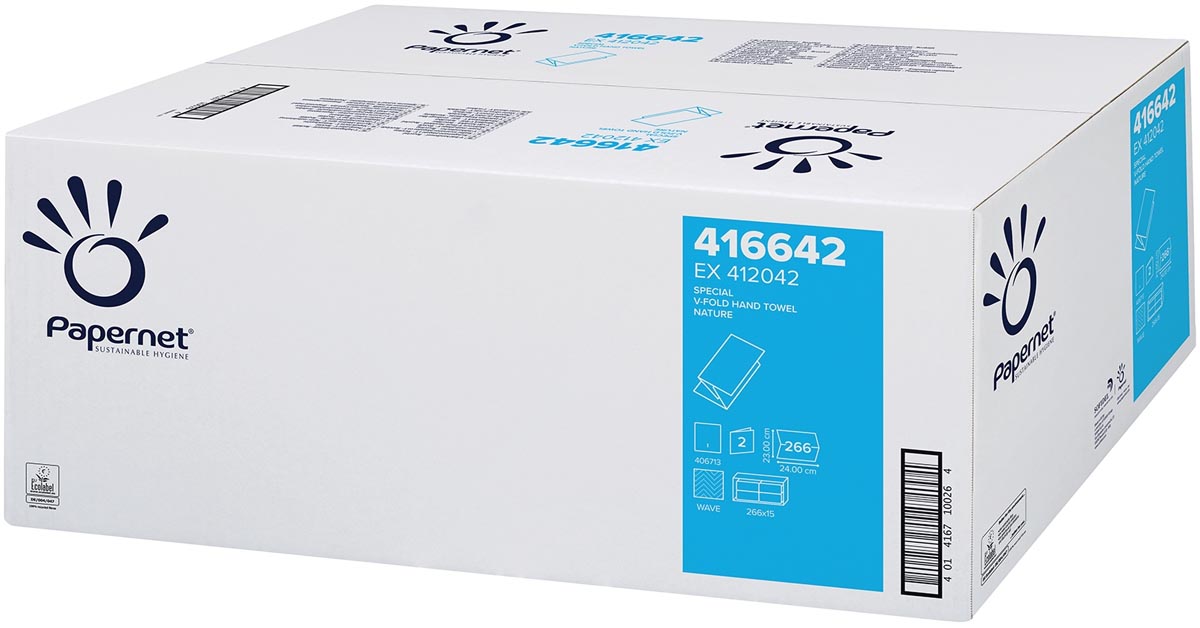 Papernet papieren handdoeken Special, V-vouw, 2-laags, 15 x 266 vellen, wit afbeelding