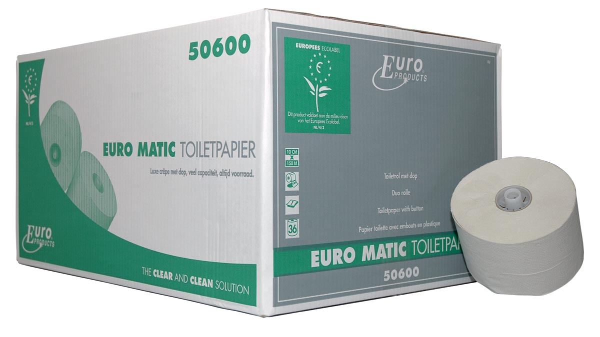 Europroducts toiletpapier met dop, 1-laags, 150 meter, eco, pak van 36 rollen