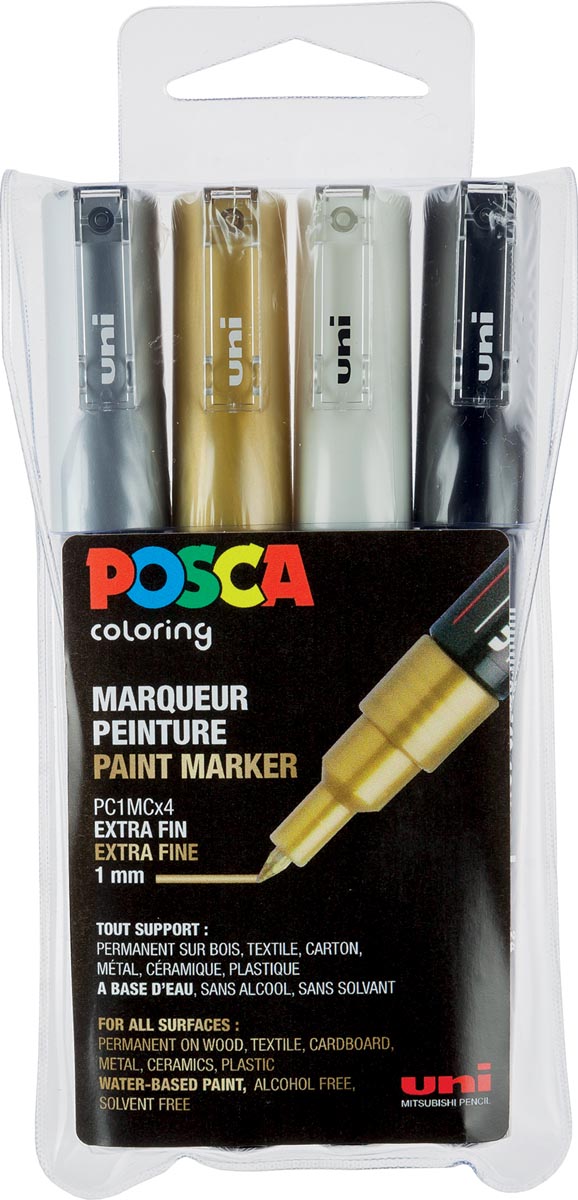 Uni POSCA paintmarker PC-1MC, 0,7 - 1 mm, etui met 4 stuks in geassorteerde metallic kleuren afbeelding