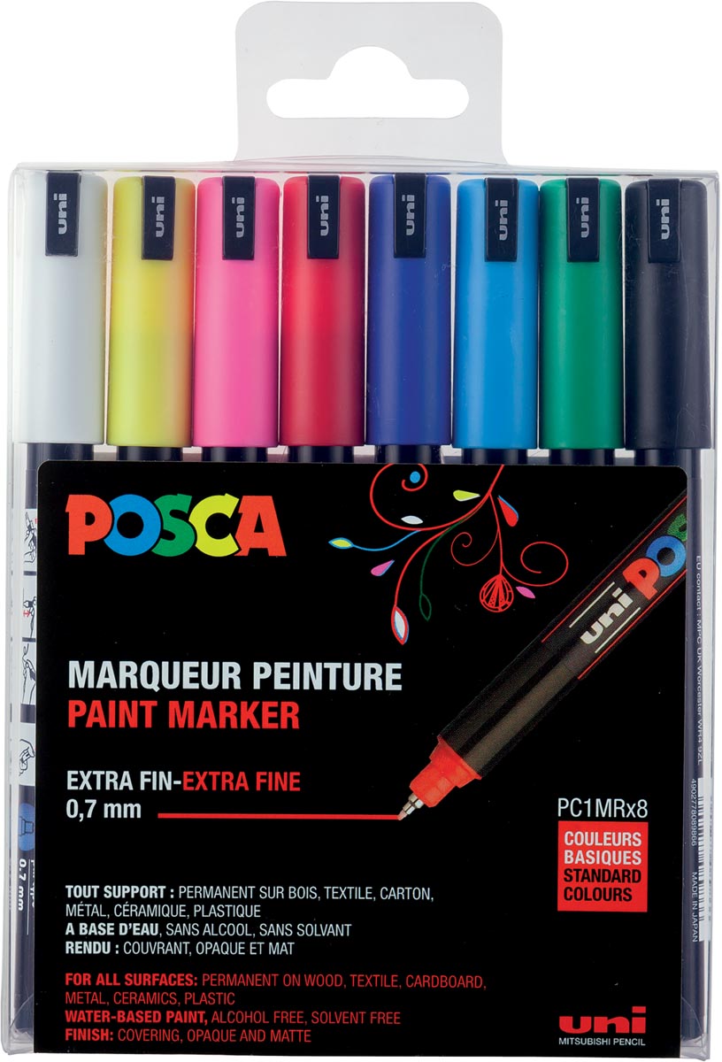 Uni-ball Paint Marker op waterbasis Posca PC-1MR, doos van 8 stuks in geassorteerde kleuren Uni-ball Paint Marker op waterbasis Posca PC-1MR, doos van 8 stuks in geassorteerde kleuren