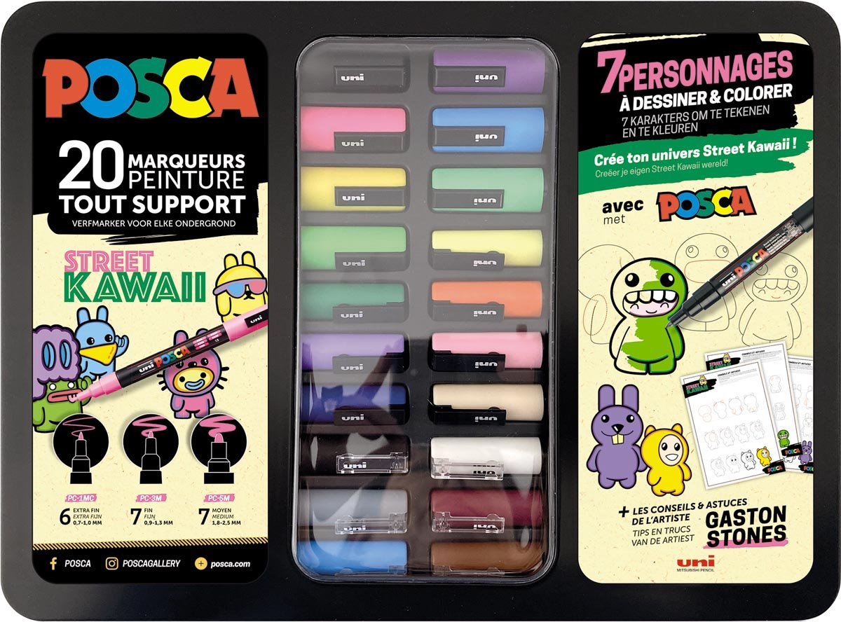 Posca paintmarkers, metalen doos van 20 stuks, in geassorteerde kleuren, ontwerp Street Hawaï Posca paintmarkers, metalen doos van 20 stuks, in geassorteerde kleuren, ontwerp Street Hawaï