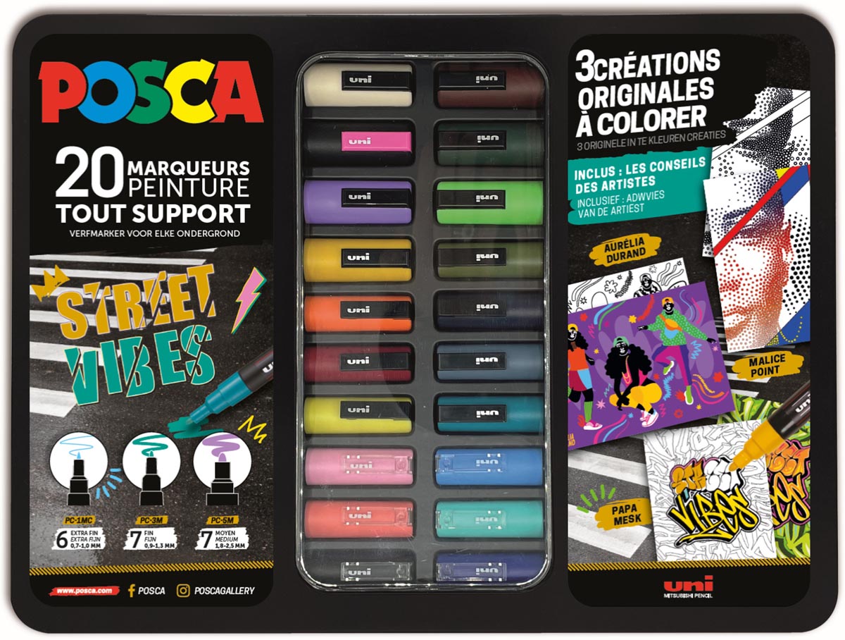 Posca paintmarkers, metalen doos van 20 stuks, assorti, ontwerp Street Vibes afbeelding