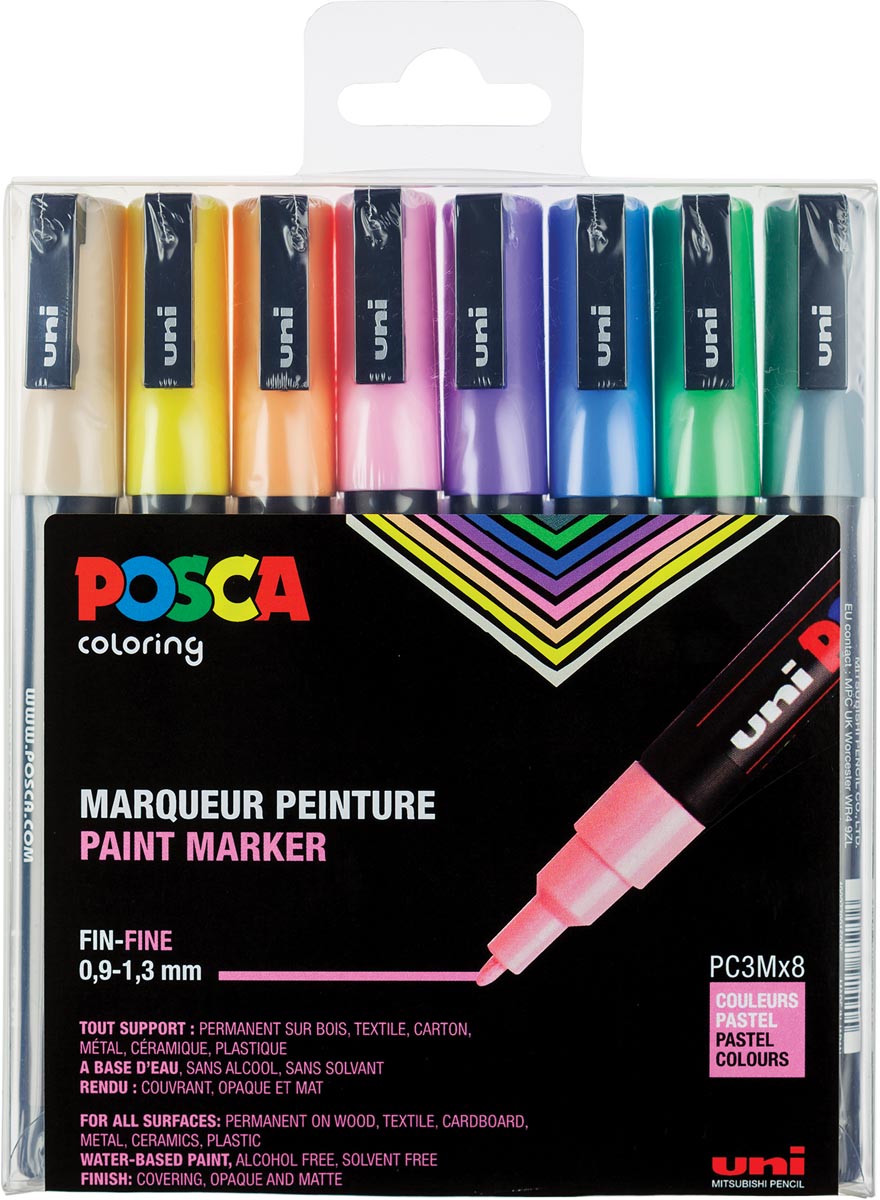 Posca paintmarker PC3M, set van 8 markers in geassorteerde