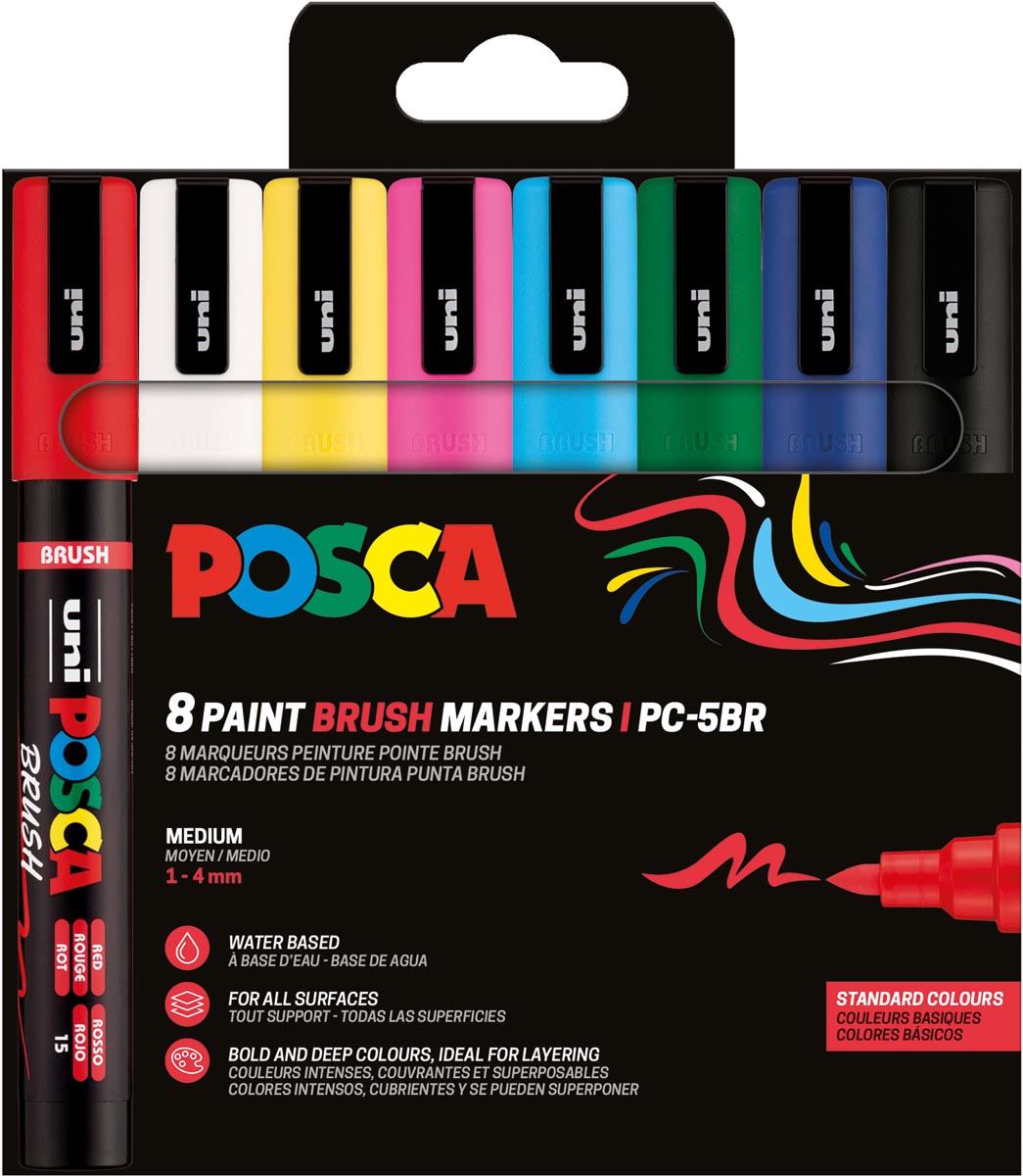 Uni Posca paintmarker PC-5BR, 1 - 4 mm, penseel punt, blister van 8 stuks