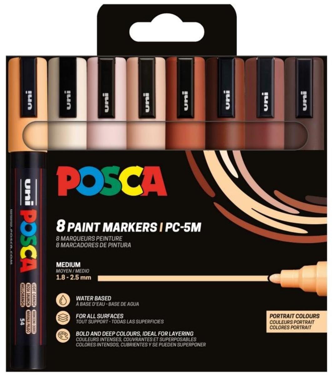 Uni Posca paintmarker PC-5M, 1,8 - 2,5 mm, ronde punt, portretkleuren, blister van 8 stuks