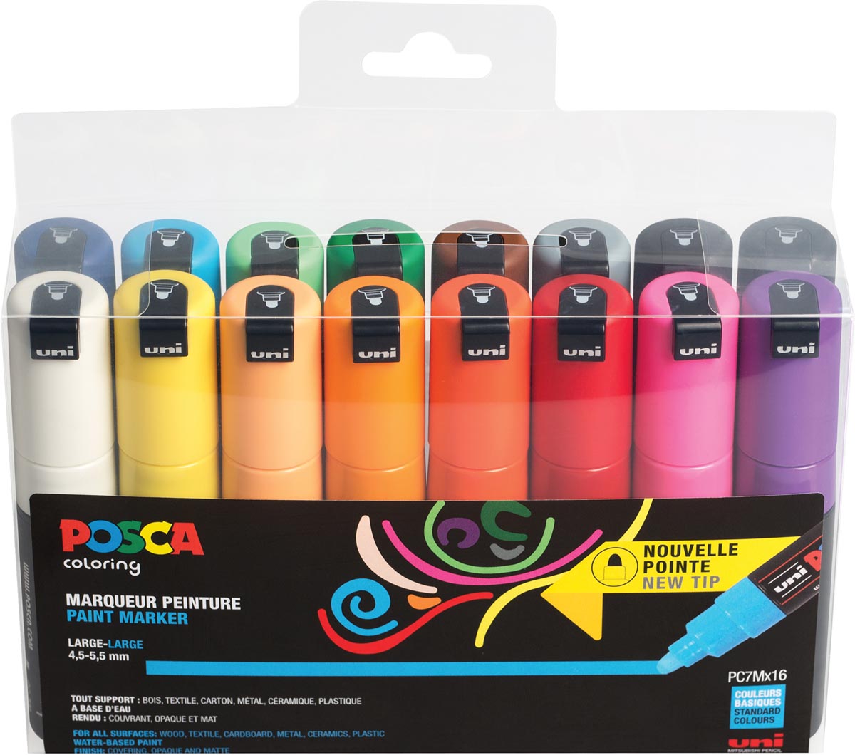 Uni POSCA paintmarker PC-7M, 4,5 - 5,5 mm, etui van 16 stuks in geassorteerde kleuren afbeelding