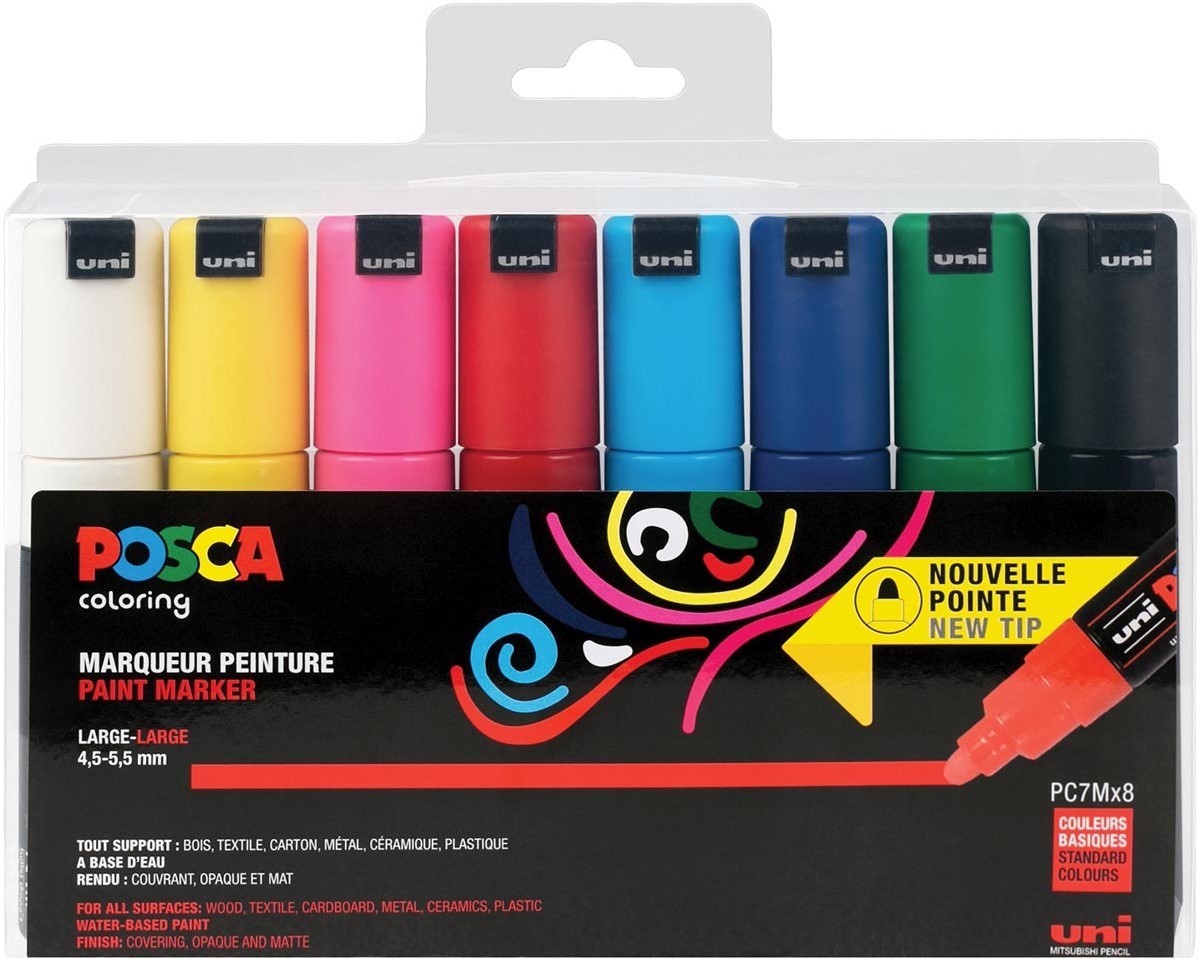 Posca paintmarker PC7M, set van 8 markers in geassorteerde