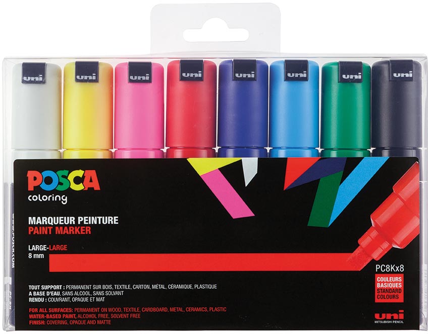 Uni POSCA paintmarker PC-8K, 8 mm, etui van 8 stuks in geassorteerde kleuren afbeelding