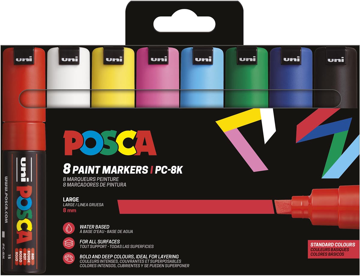 Uni POSCA paintmarker PC-8K, 8 mm, etui van 8 stuks in basiskleuren afbeelding