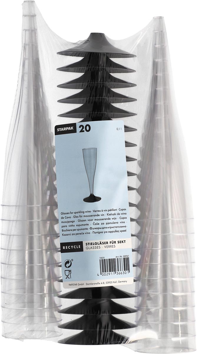 Champagneglas, uit polystyreen, 100 ml, diameter 50 mm, pak van 20 stuks