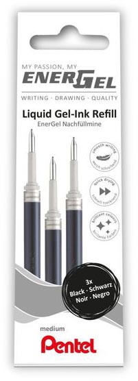 Pentel vulling Energel, 0,7 mm, zwart, set van 3 stuks