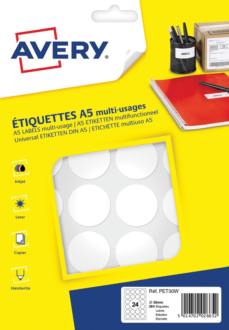 2400 Étiquettes Rondes 40mm Diamètre - Pastilles Autocollantes Blanches A4 Printation
