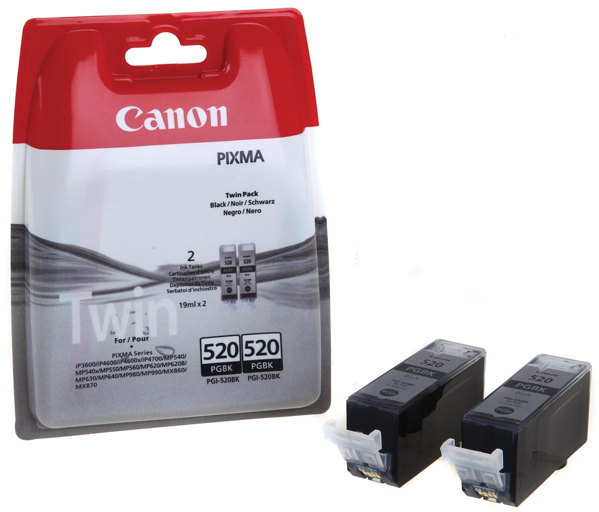 Canon inktcartridge PGI-520PGBK, 324 pagina's, OEM 2932B012, duopack, zwart