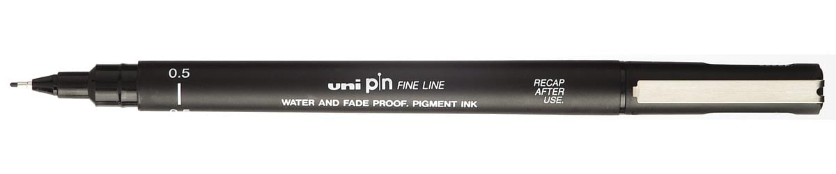 Uni Pin fineliner, ronde punt, 0,5 mm, zwart