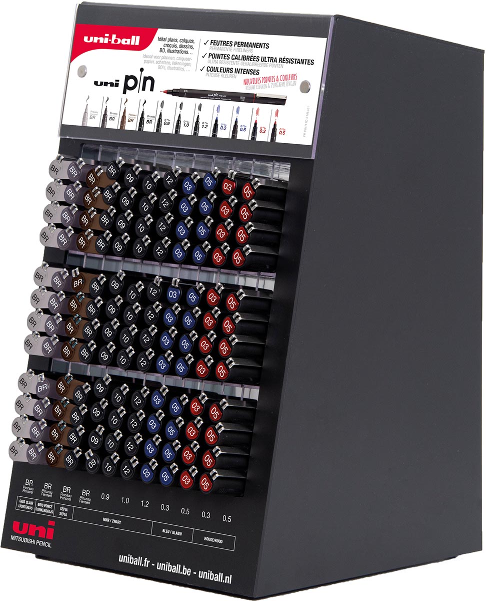 Uni Pin fineliner display met 132 stuks in geassorteerde kleuren Uni Pin fineliner display met 132 stuks in geassorteerde kleuren