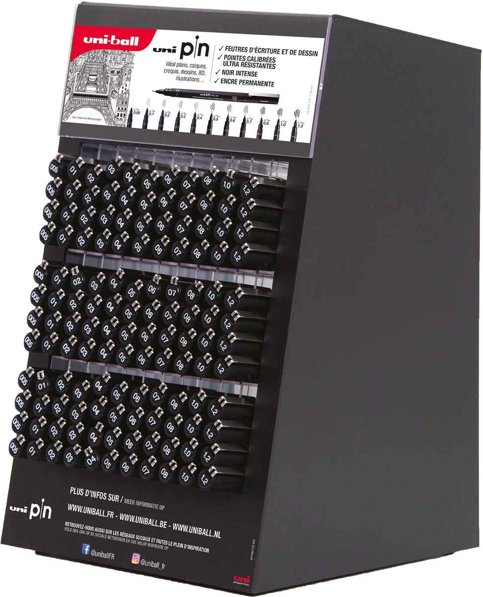 Uni Pin fineliner, zwart, display van 132 stuks Uni Pin fineliner, zwart, display van 132 stuks