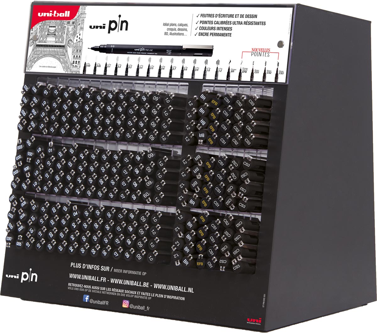 Uni Pin fineliner, zwart, display van 240 stuks