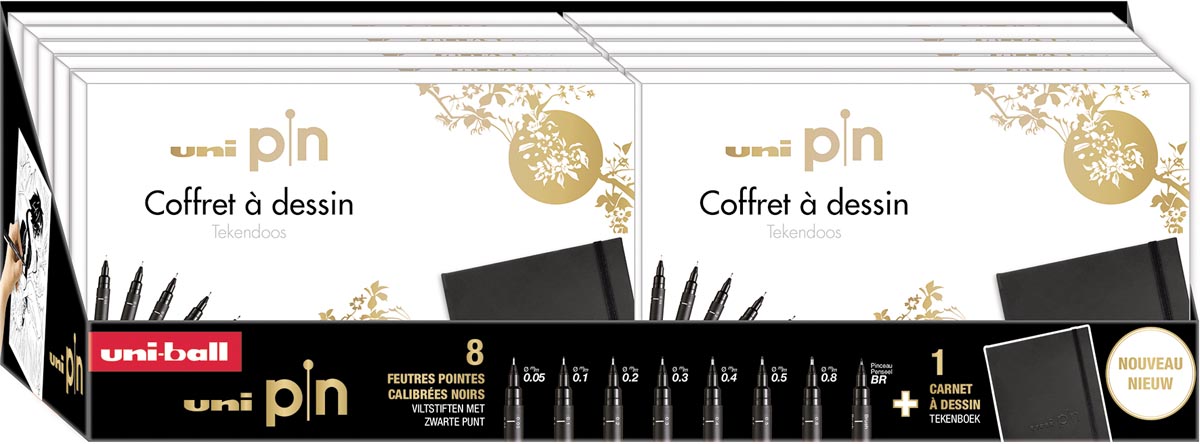 Uni Pin fineliner, display van 10 dozen van 8 stuks en 1 notitieboek Uni Pin fineliner, display van 10 dozen van 8 stuks en 1 notitieboek