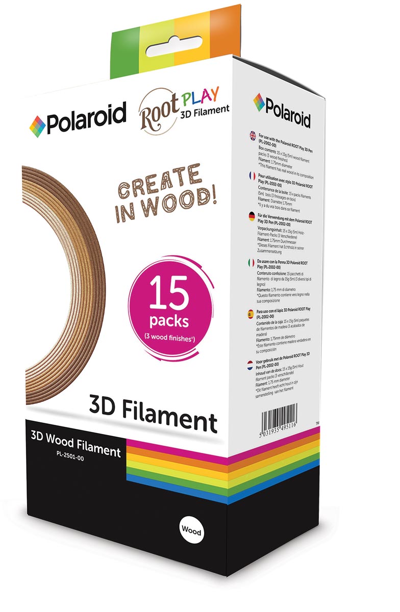Polaroid filament Root Play,in ophangdoos met 3 tinten hout