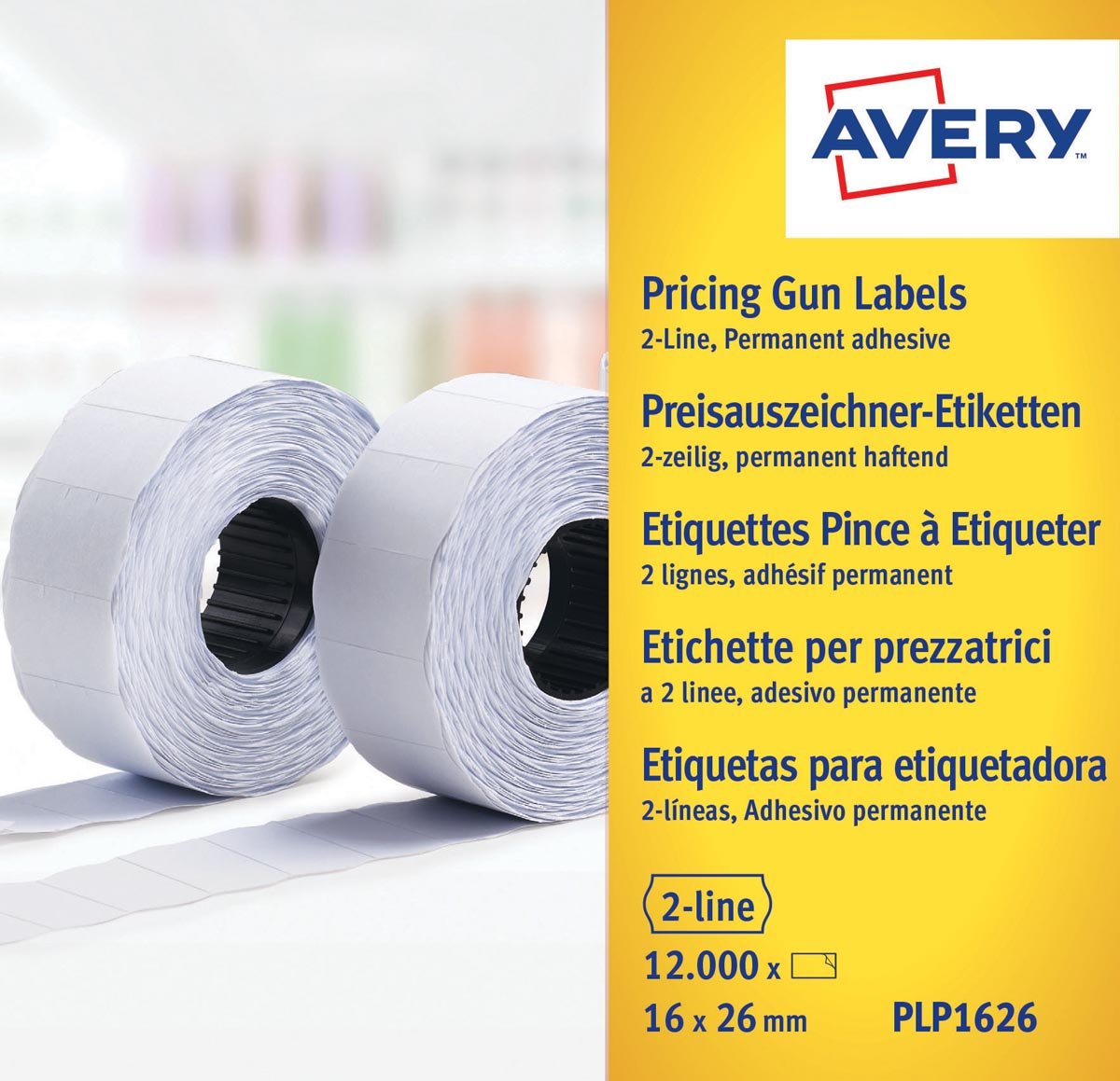 Afbeelding van Avery PLP1626 etiketten voor prijstang permanent, ft 26 x 16 mm, 12 000 etiketten, wit