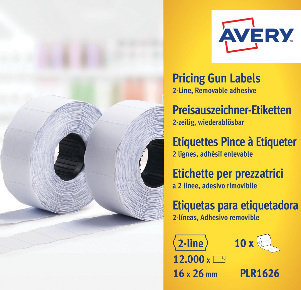 Afbeelding van Avery PLR1626 etiketten voor prijstang non-permanent, ft 26 x 16, 12 000 etiketten, wit