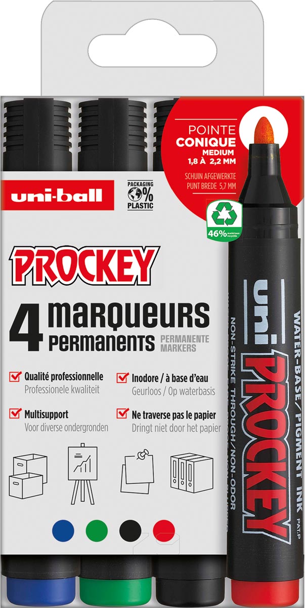 Uni-ball permanent marker Prockey PM-122, etui van 4 stuks, assorti