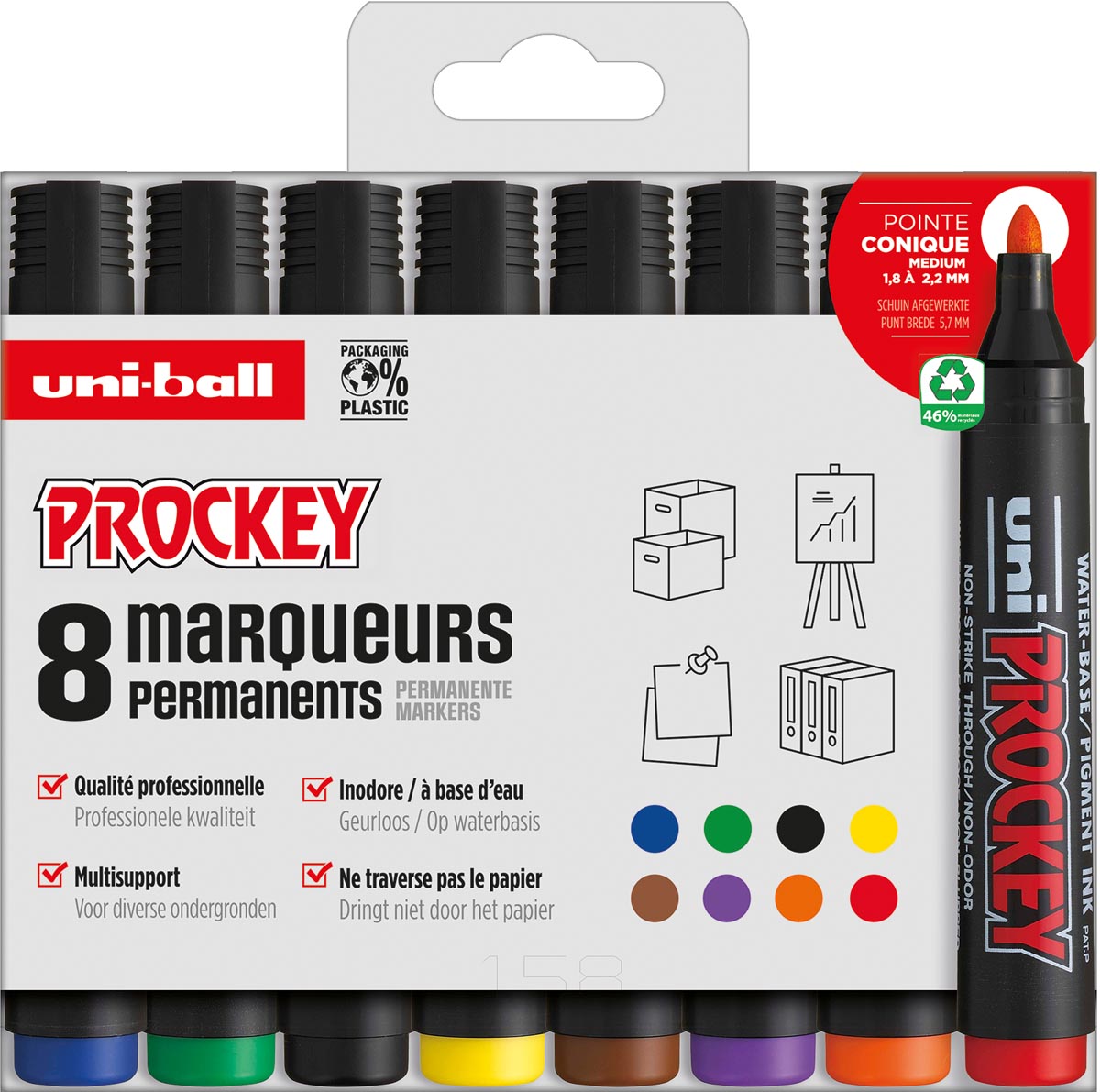 Uni-ball permanent marker Prockey PM-122, etui van 8 stuks, assorti