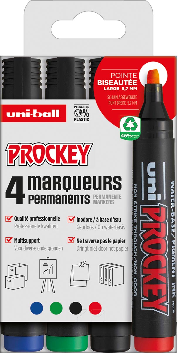 Uni-ball permanent marker Prockey PM-126, etui van 4 stuks, assorti