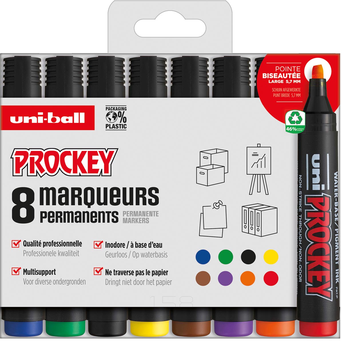 Uni-ball permanent marker Prockey PM-126, etui van 8 stuks, assorti afbeelding