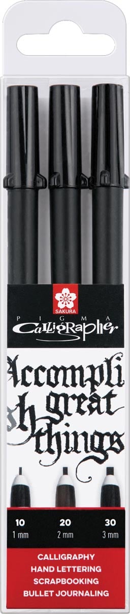 Sakura kalligrafiepen Pigma Calligrapher, zwart, etui van 3 stuks afbeelding
