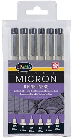 Sakura Fineliner Pigma, zwart, 6 stuks
