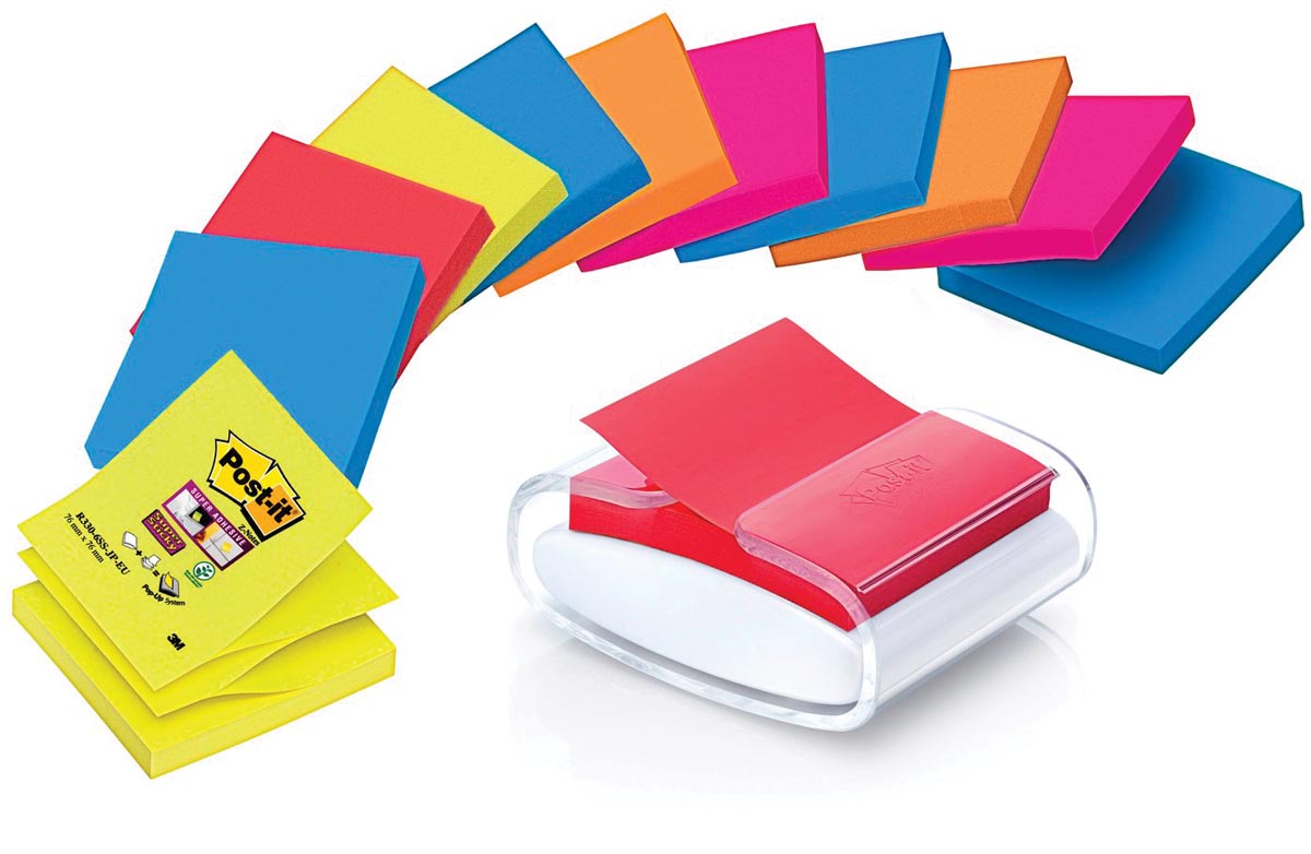 Post-it Super Sticky Z-notes dispenser Pro Color wit, voor ft 76 x 76 mm, inclusief 12 blokken van 90 vel afbeelding