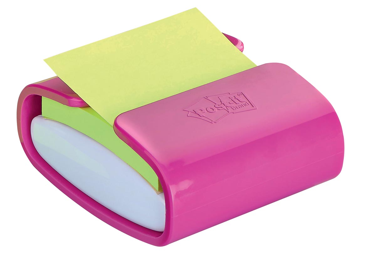 Post-it Super Sticky z-notes dispenser Pro Color roze, voor ft 76 x 76 mm, met blok van 90 vel groen