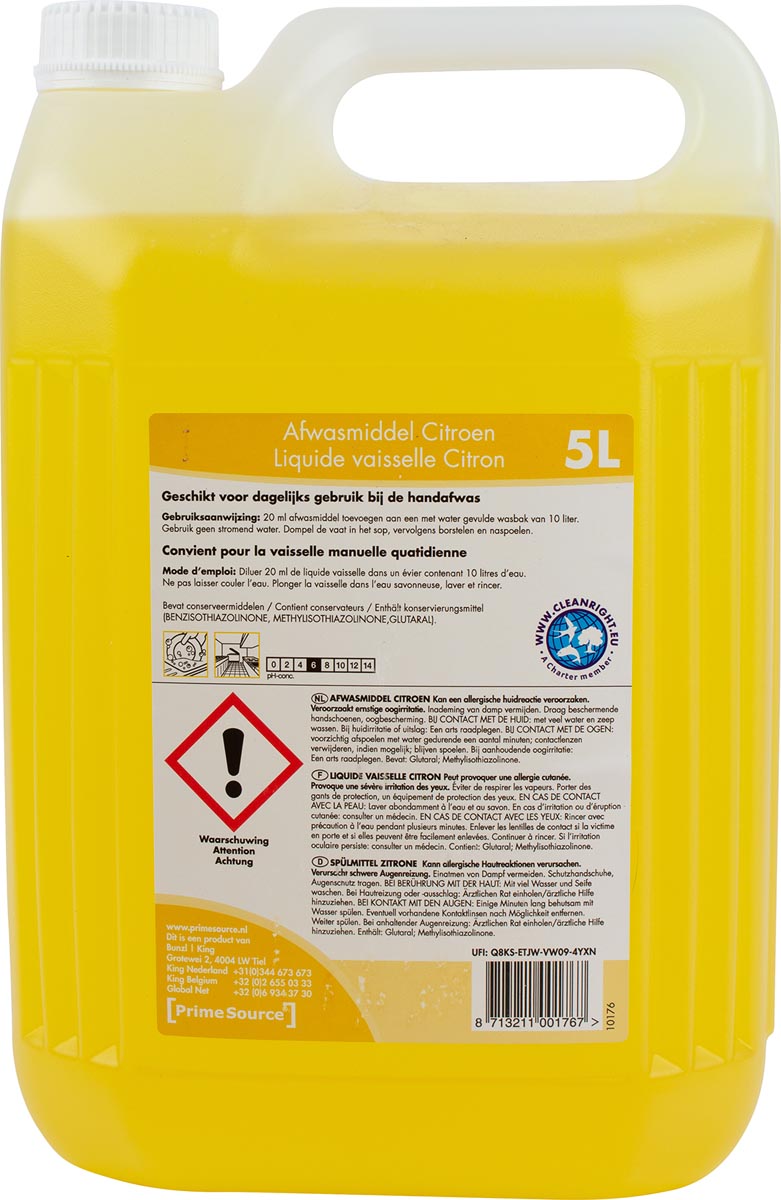 Primesource handafwasmiddel citroen, fles van 5 l afbeelding