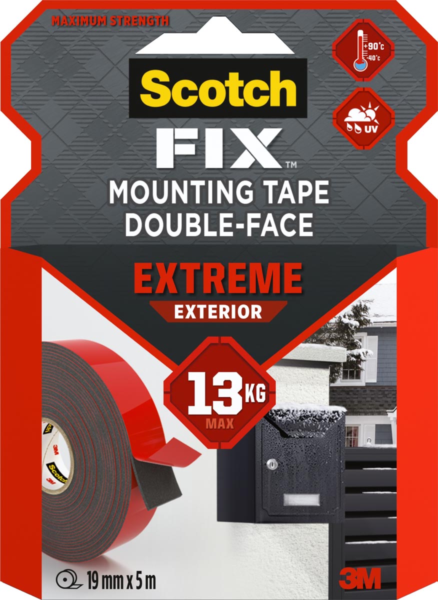 Scotch Fix Extreme Exterior montagetape, ft 19 mm x 5 m, draagt tot 13 kg afbeelding