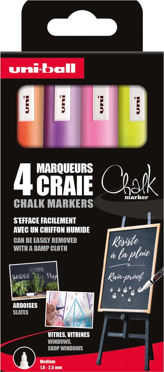 Uni-ball krijtmarker ronde punt 1 8 2 5 mm etui van 4 stuks assorti
