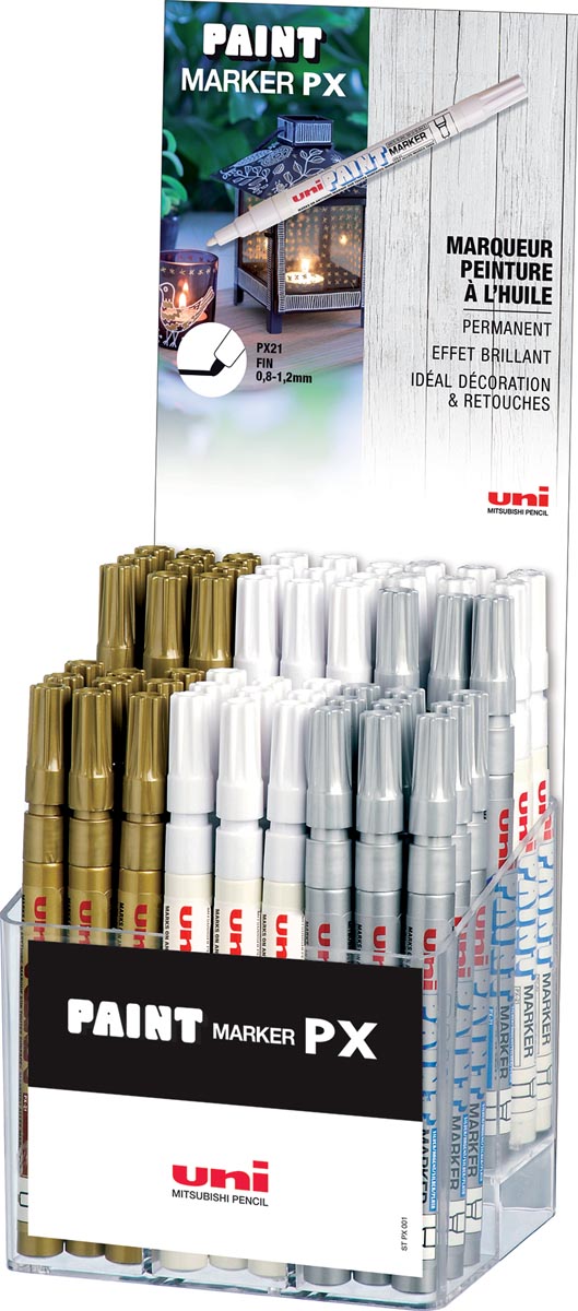 Posca paintmarker PX-21, display van 60 stuks in geassorteerde kleuren (goud, zilver, wit) Posca paintmarker PX-21, display van 60 stuks in geassorteerde kleuren (goud, zilver, wit)
