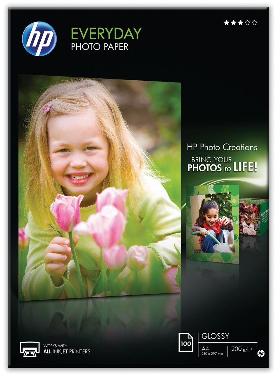 HP Everyday fotopapier ft A4, 200 g, pak van 100 vel, glanzend afbeelding
