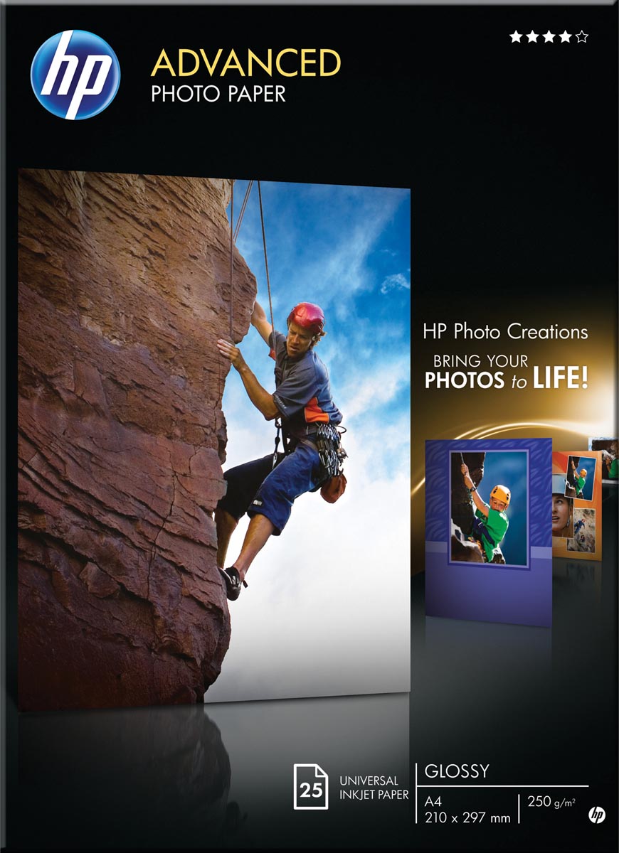 HP Advanced fotopapier ft A4, 250 g, pak van 25 vel, glanzend afbeelding