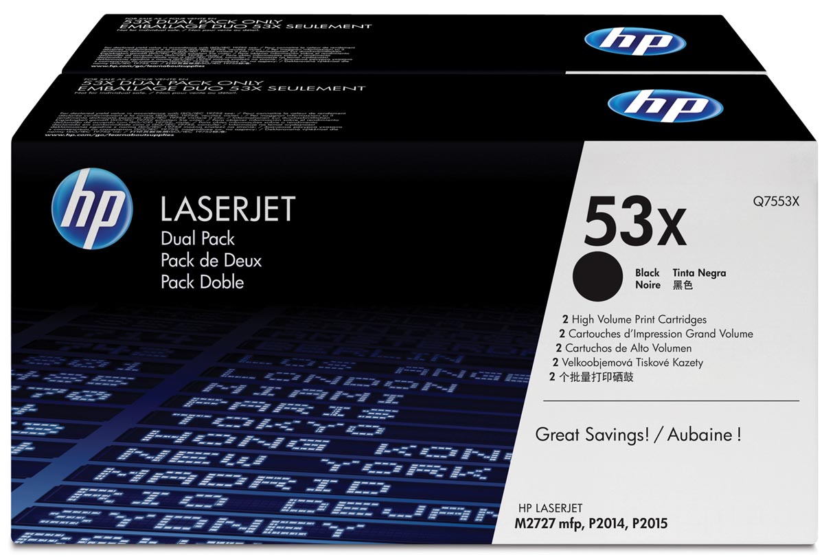 HP toner 53XD, 7 000 pagina's, OEM Q7553XD, zwart, duopack
