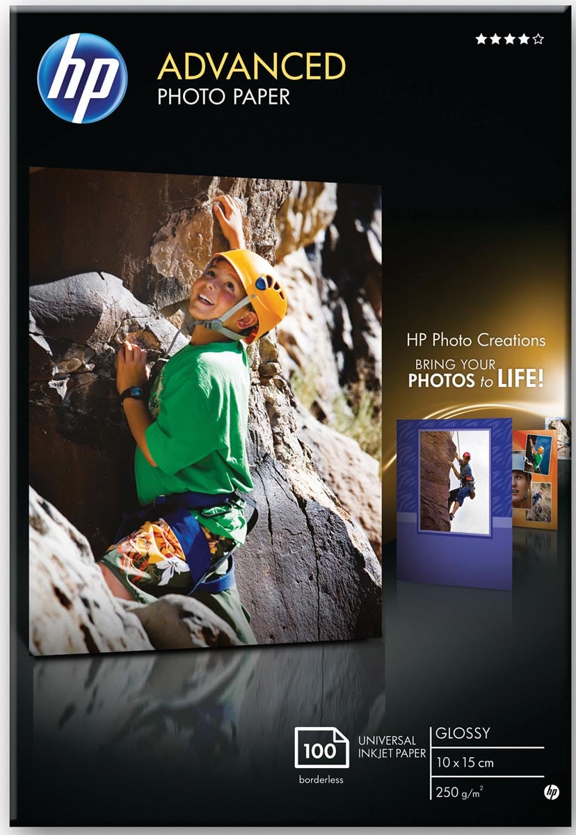 HP Advanced fotopapier ft 10 x 15 cm, 250 g, pak van 100 vel, glanzend afbeelding